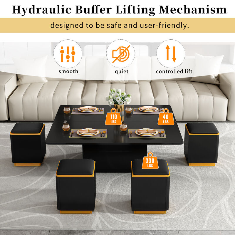 Merax Convertible Coffee Table with Lift Mechanism & Foldable Dining Extension image number 5