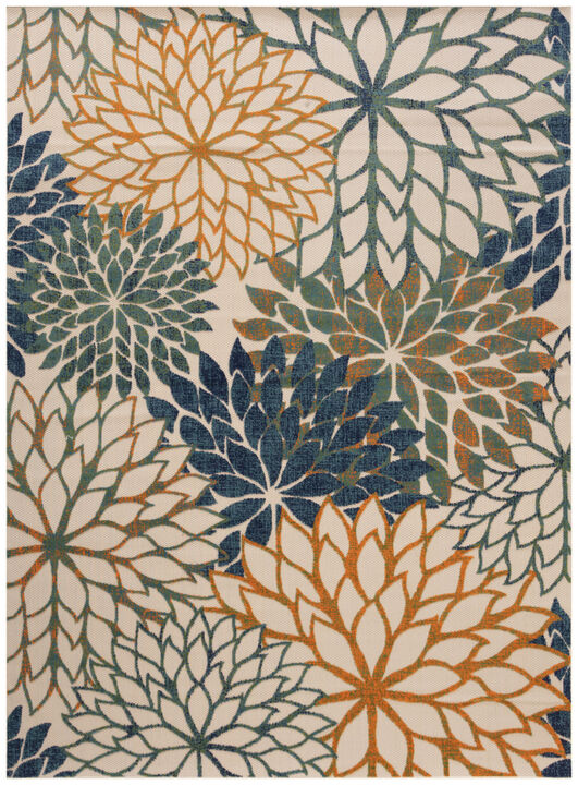 HomeRoots 10' X 14' Blue Green And Orange Floral Indoor Outdoor Area Rug
