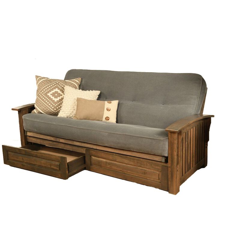 Washington Frame-Rustic Walnut Finish-Marmont Thunder Mattress-Storage Drawers