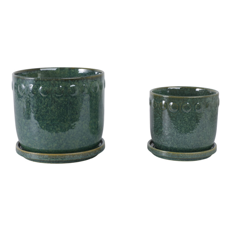 S/2 6/8" Reactive Bubble Trim Planter W/saucer,grn image number 2