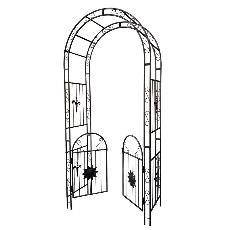 Outdoor Metal Garden Arch  with doors Garden Arbor Trellis Climbing Plants Support Arch image number 2