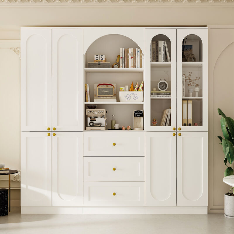 FUFU&GAGA 70.9" Bookcase with Shelves and Drawers for Home Organization (70.9" W x 11.8" D x 70.3" H) White