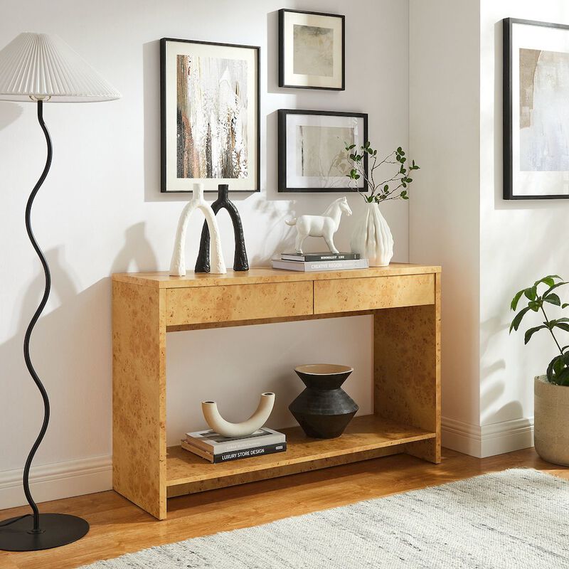 Hudson 2-Drawer Burl Wood Console Table image number 7