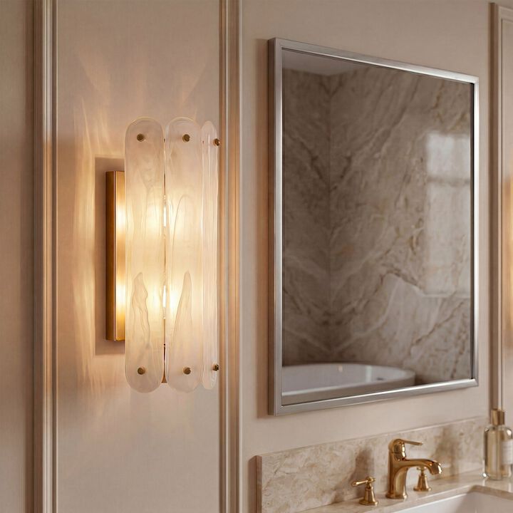Brass Wall Sconce, Two-Light Cloud Glass Wall Light, Up or Down Mount