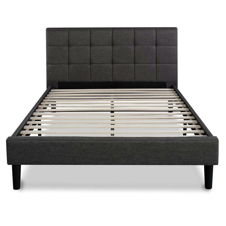 Hivvago Queen size Modern Classic Dark Grey Upholstered Platform Bed with Headboard