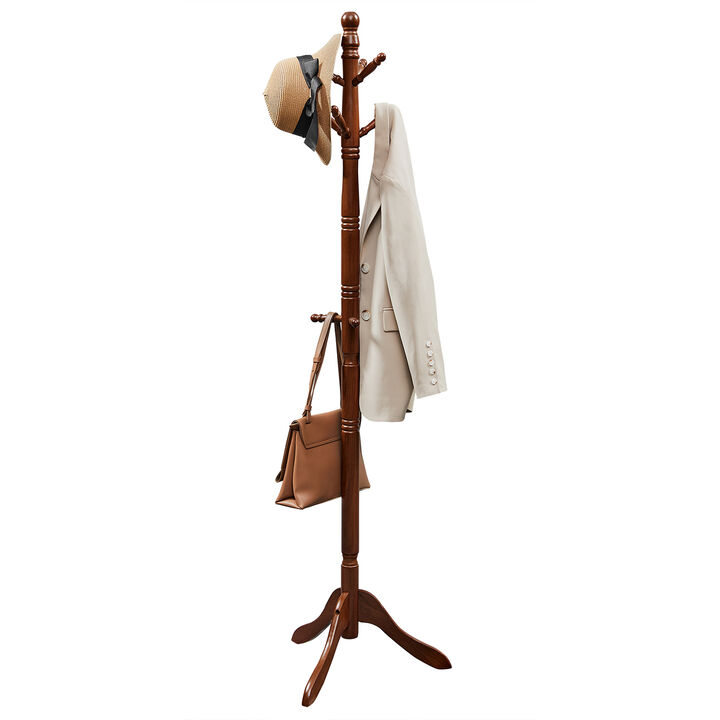 Solid Wood Coat Rack Stand with 10 Hooks - Freestanding Hall Tree