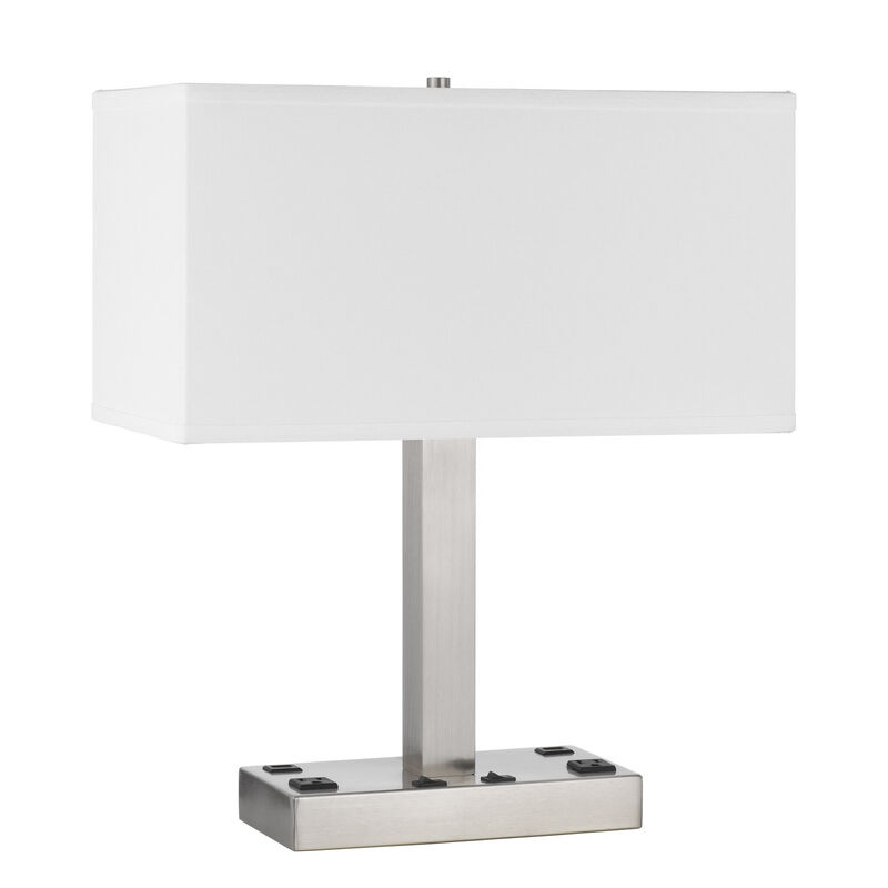 Hivvago 21" Nickel Metal Two Light Desk USB Table Lamp With White Shade