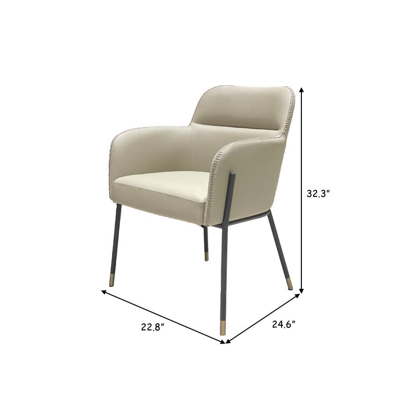 Cid 25 Inch Modern Dining Chair, Tight Back, Vegan Faux Leather, Beige - Benzara