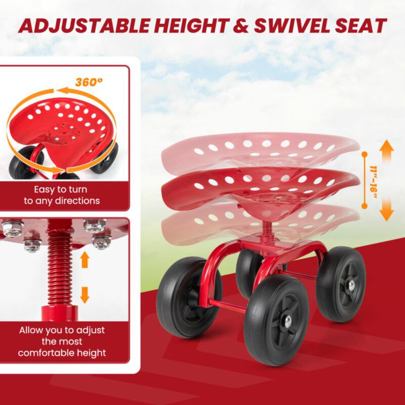 Hivvago Garden Rolling Workseat with 360&deg; Swivel Seat and Adjustable Height