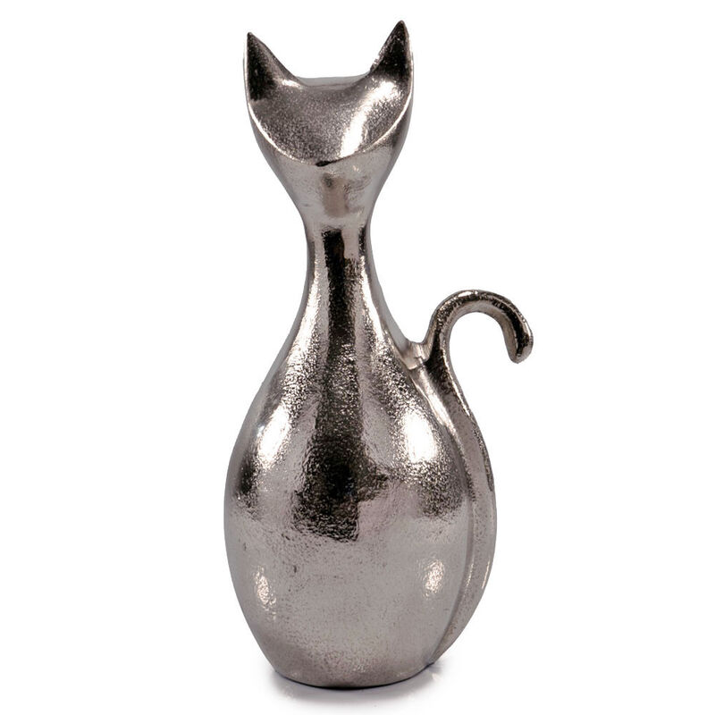 HomeRoots 11" Silver Aluminum Cat Tabletop Sculpture image number 0