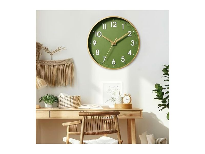 Olive Green Gold Wall Clock 8 Inch Silent Non Ticking Modern Battery Operated image number 3