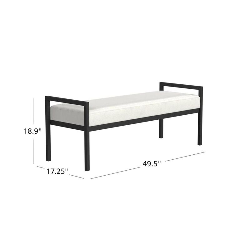 Hivvago Modern Industrial Bed Bench with Black Metal Frame and Cream Upholstered Cushion
