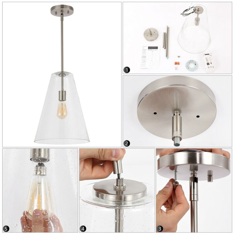 Arlo 1-Light Mid-Century Modern Iron/Seeded Glass LED Pendant