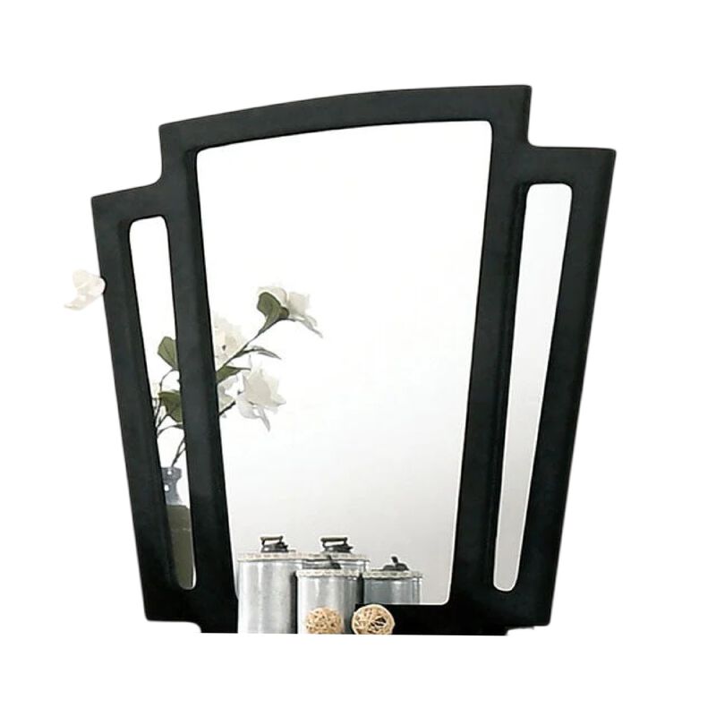 Ino Dresser Mirror, 44 Inch Black Fabric Upholstered 3 Panel Frame