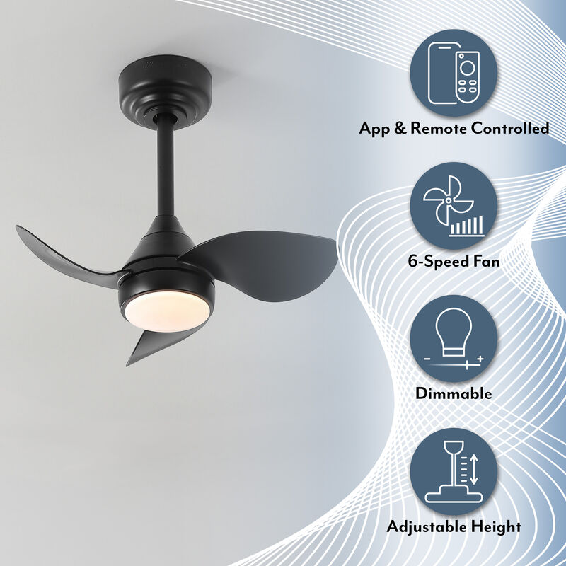 Albini 22" Contemporary Minimalist 6-Speed Metal Mobile-App/Remote-Controlled Dimmable Smart Integrated LED Ceiling Fan