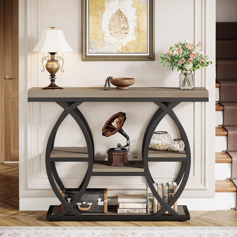 Tribesigns Contemporary 4-Tier Wood Console Table with Storage Shelves image number 1