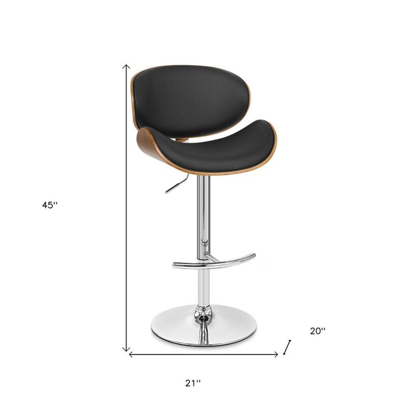 Hivvago 25 Inch Black And Silver Faux Leather And Solid Wood Swivel Low Back Adjustable Height Bar Chair