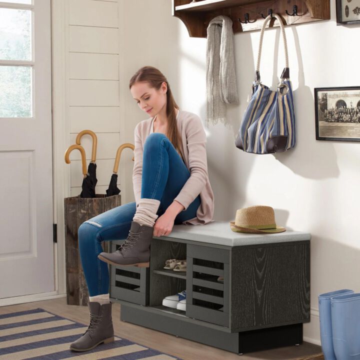 Hivvago Shoe Bench with 6 Storage Compartments and 3 Adjustable Shelves