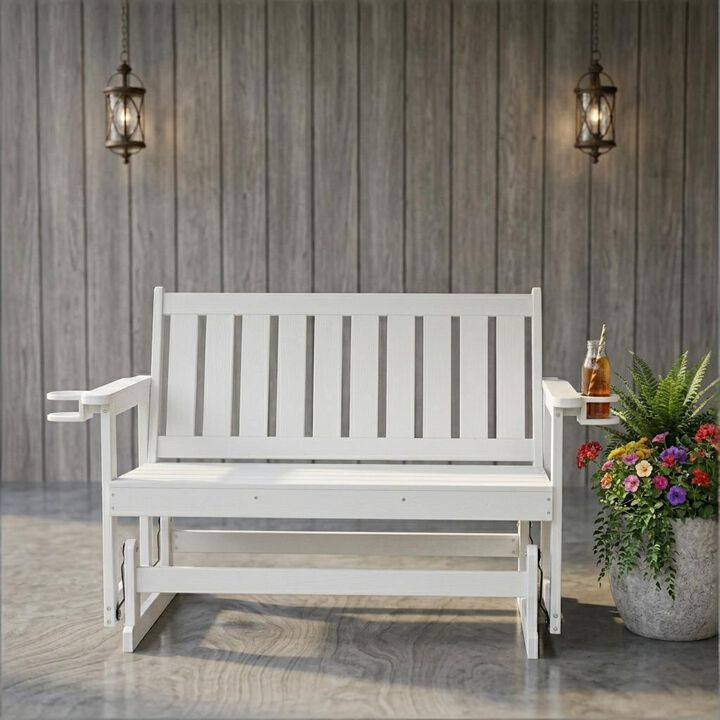 Poly Lumber Patio Glider, Durable HIPS Material, Weather-Resistant Swing Bench for Outdoor Porch Garden