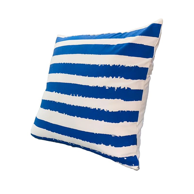 20 x 20 Square Cotton Accent Throw Pillows, Screen Printed Stripes, Set of 2, Blue, White-Benzara