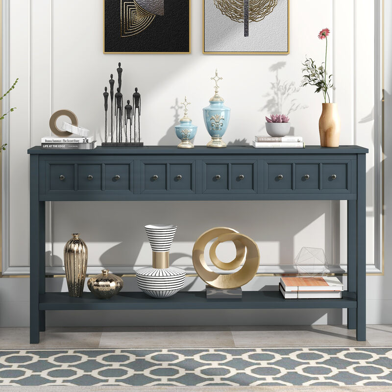 Whisen Rustic Entryway Console Table with Drawers and Bottom Shelf - Gray Wash