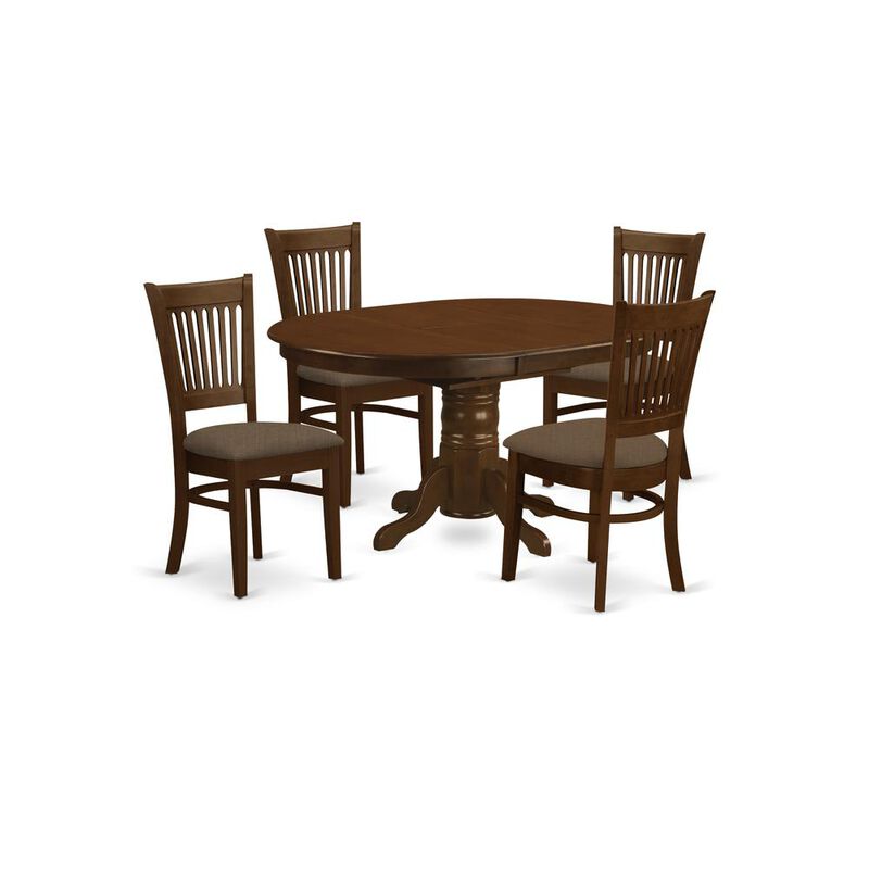 East West Furniture KEVA5-ESP-C 5 Pc set Kenley Kitchen Table with a Leaf and 4 Fabric Seat Chairs