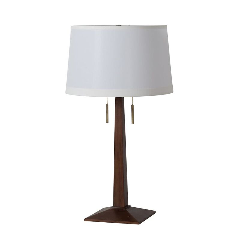 NOVA OF CALIFORNIA Taper Table Lamp - Dark Walnut Wood Finish, White Linen Shade