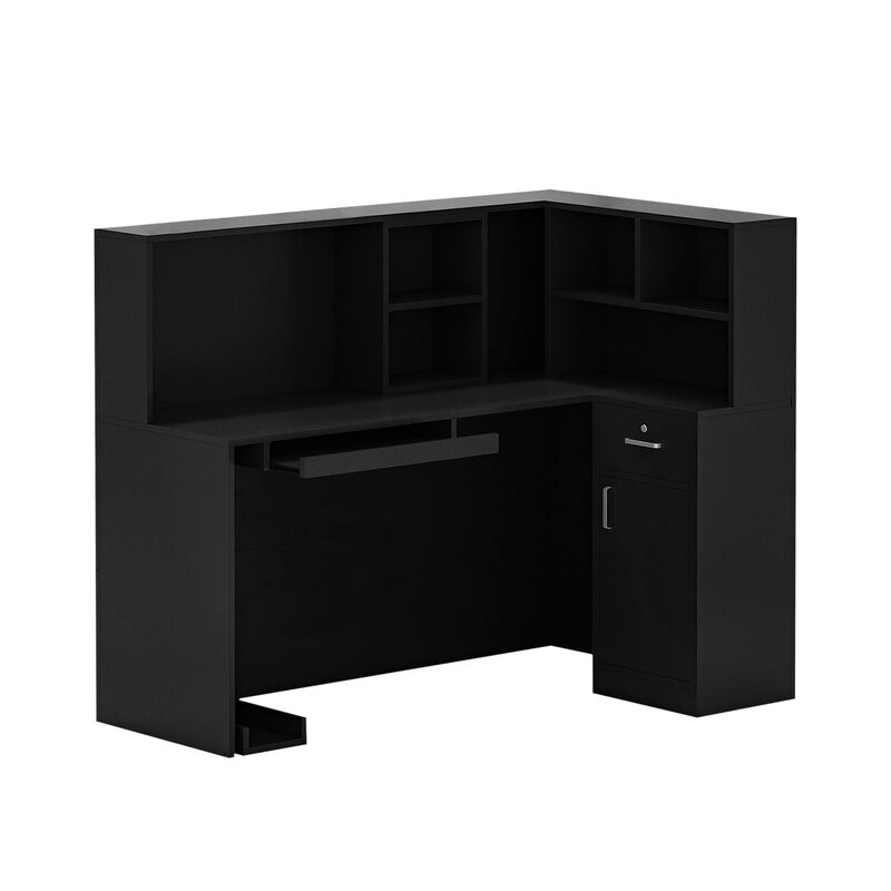FUFU&GAGA Modern L-Shaped Office Desk with Hutch and Storage (55.9" L x 32.3" W x 48.4" H), Black