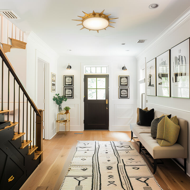 25" Vintage Antique Painted Gold Sunburst Flush Mount Ceiling Light