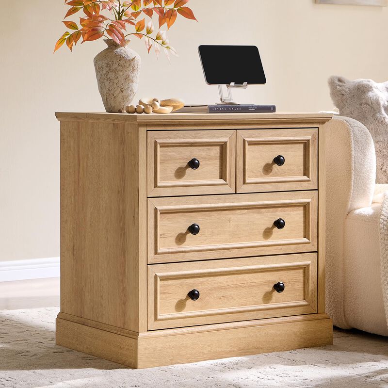 26" Farmhouse Nightstands Set of 2 with Charging Station, 4-Drawer Storage image number 3