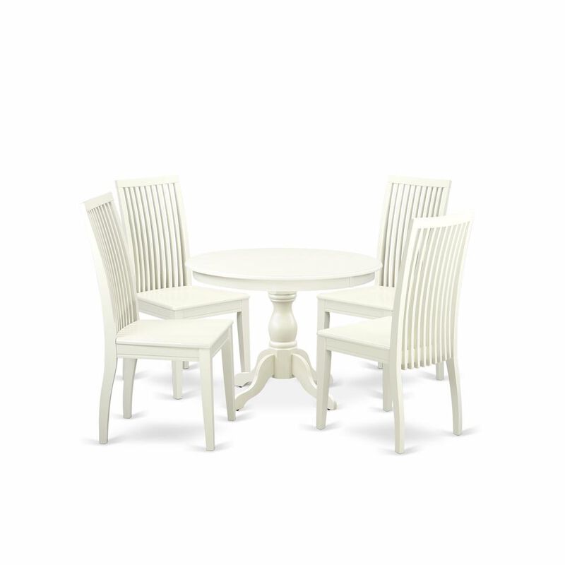 East West Furniture HBIP5-LWH-W 5 Piece Kitchen Dining Table Set - Linen White Dinning Table and 4 Linen White Kitchen Chairs with Slatted Back - Linen White Finish