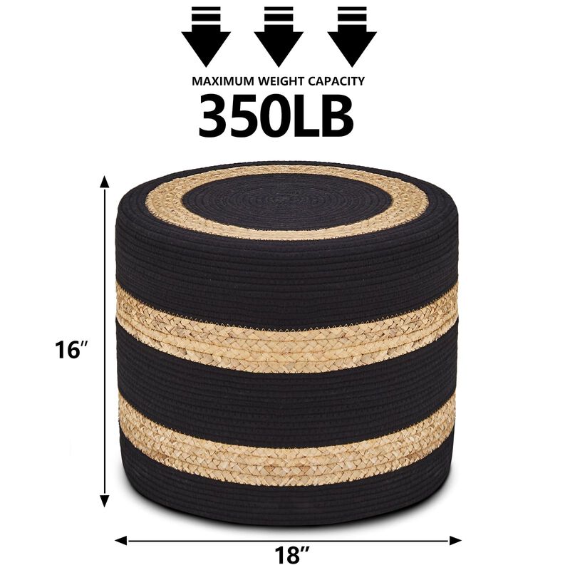 Natural Seagrass Ottoman Pouf Foot Stool for Bedroom Living Room and Home image number 2