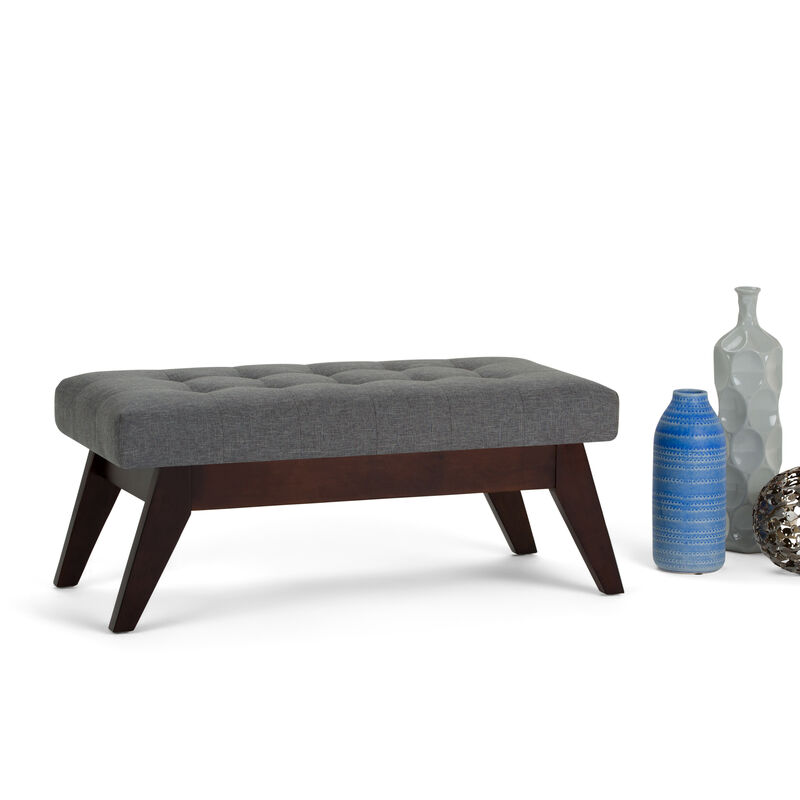 Draper 40 inch Wide Mid-Century Modern Rectangle Tufted Ottoman Bench in Slate Grey Linen Look Fabric image number 2