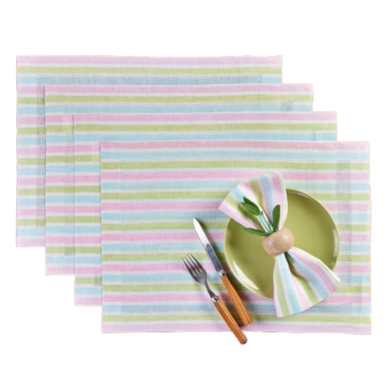 Solino Home 100% Pure Linen Placemats 14 x 19 Inch Set of 4 - Palm Beach Stripe