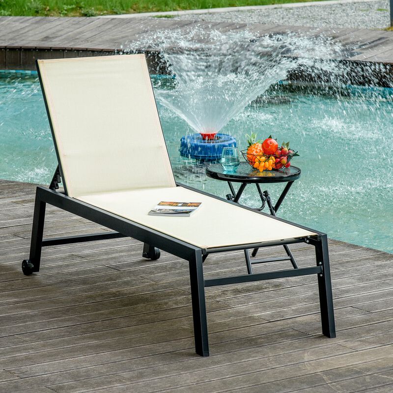 Outdoor Lounge Chair, Patio Lounger With 5-Position Reclining Backrest and 2 Wheels image number 1