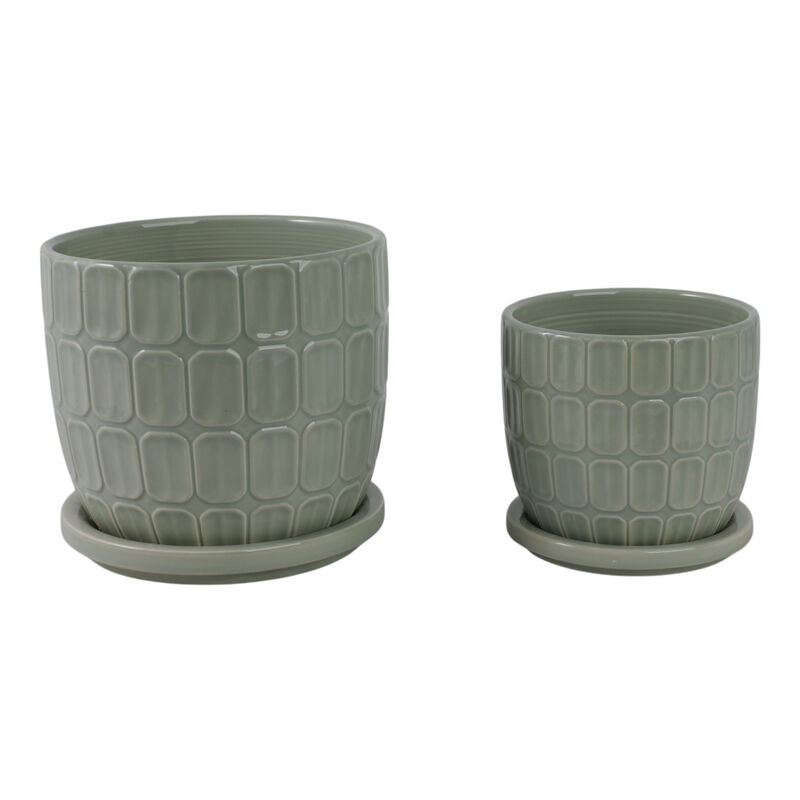S/2 6/8" Squoval Design Saucer Planters, Sage Gree image number 0