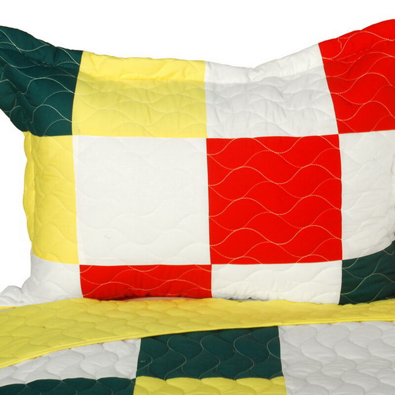 Queen Size 3PC Vermicelli Quilted Patchwork Quilt Set for Bedroom Decor-White image number 2