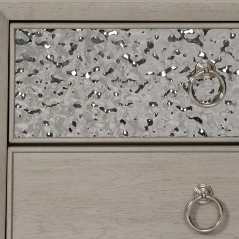 Kaira Nightstand with 2 USB Ports, Textured Metal, Natural Oak Brown