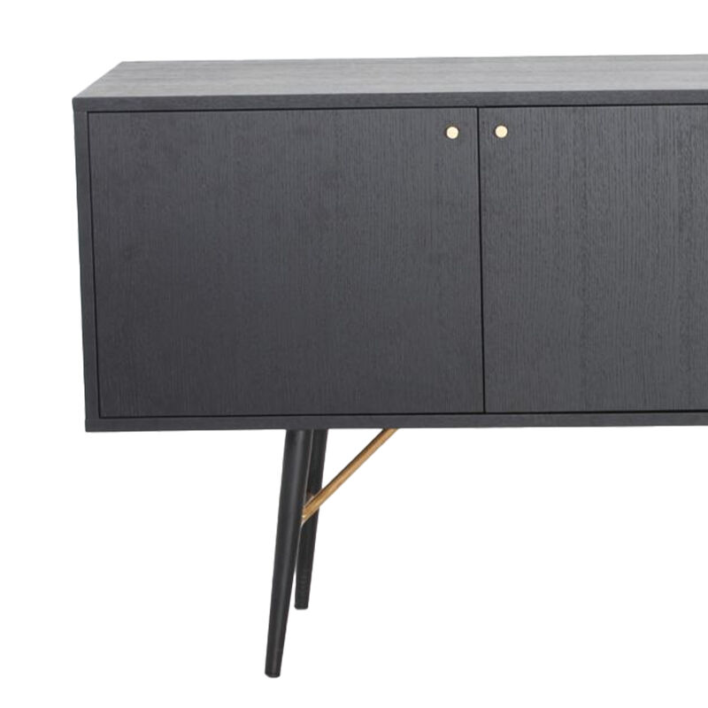 Belo Sideboard Buffet Console, 2 Drawers, Gold Accent, Black, 63 Inch - Benzara