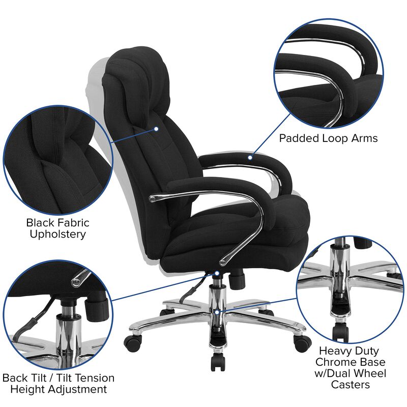 Flash Furniture HERCULES Series 24/7 Intensive Use Big & Tall 500 lb. Rated Black Fabric Executive Ergonomic Office Chair with Loop Arms