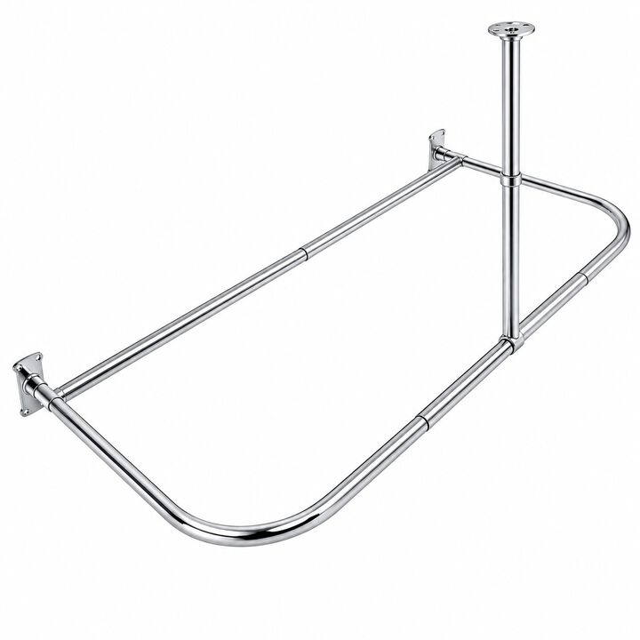 Utopia Alley Signature Aluminum Series Freestanding Tub Shower Curtain Rod - D-Shaped Rustproof Aluminum with Ceiling Support, 60x25 Inch