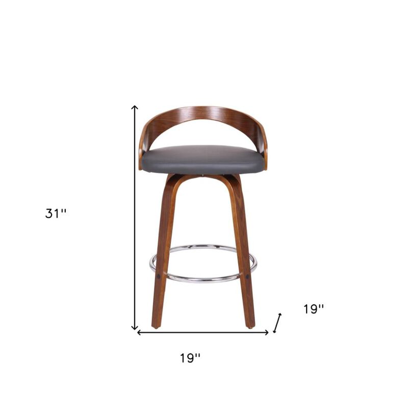 Hivvago 26 Inch Gray and Brown Faux Leather and Iron Low Back Counter Height Swivel Bar Chair