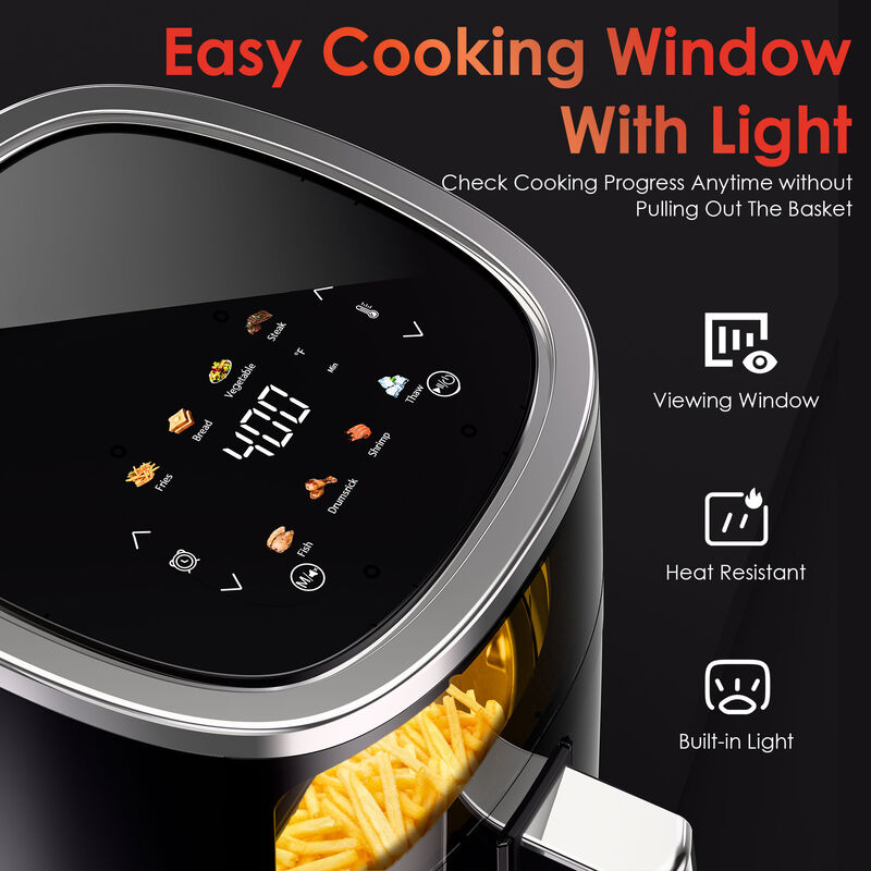 WHALLULTRA 4QT Compact Air Fryer, Touchscreen Smart Digital Color Air Fryers with View Window, 12 Presets, Air Fry, Bake, Broil, Dehydrate, Roast image number 9