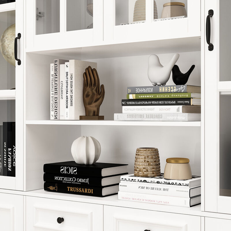 FUFU&GAGA White Bookcase Set –4-Door Bookcases + 8-Door Bookcase with Glass Doors and Black Handles – Modern Storage and Organizing Solution, (78.7 in. H x 94.5 in. W x 15.7 in. D),White