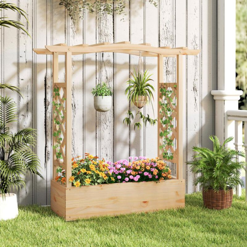 Hivvago Wooden Raised Garden Bed Planter Box with Trellis and Hanging Roof