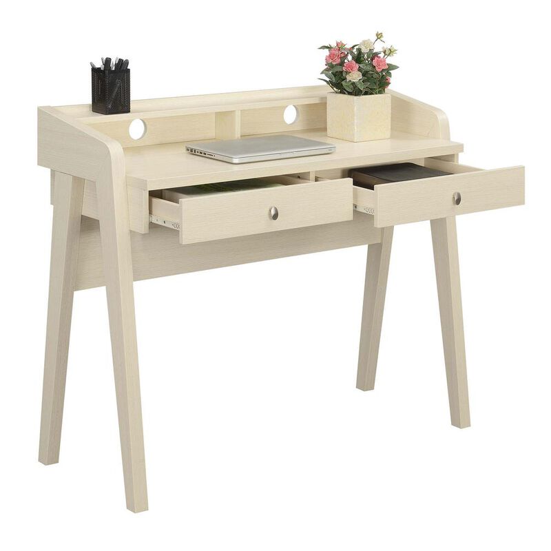 Convenience Concepts Newport Deluxe 2 Drawer Desk with Shelf, Ivory Finish