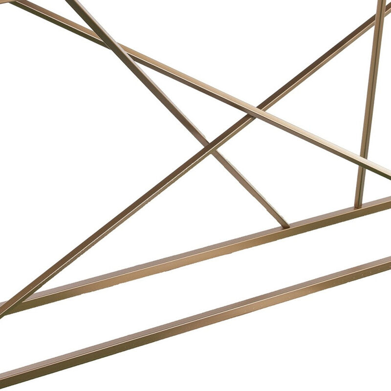 HomeRoots 52" Gray and Gold Faux Marble and Metal A Frame Console Table image number 3