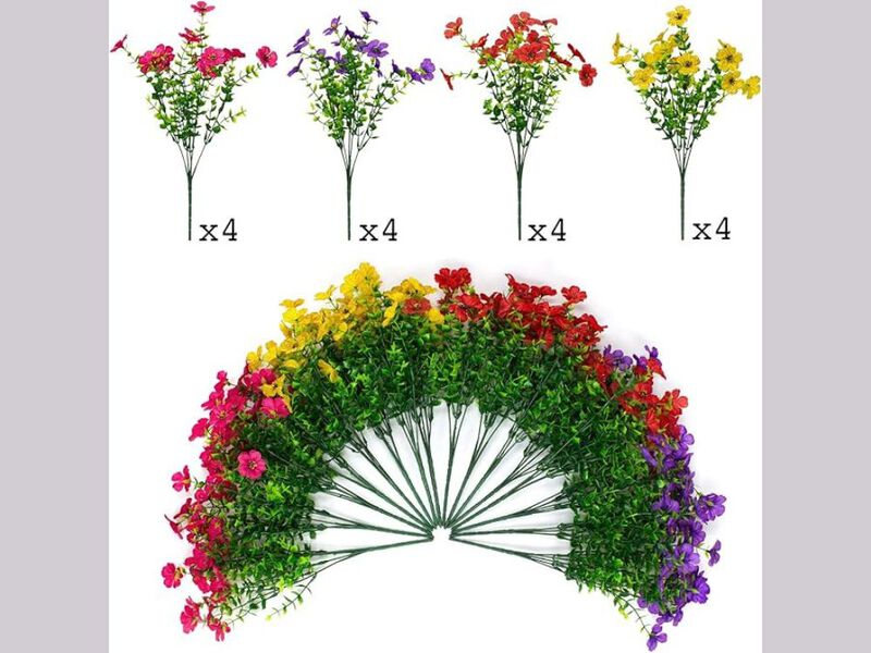 16 Bundle Colorful Artificial Eucalyptus Flowers UV Resistant Outdoor Window Box image number 2