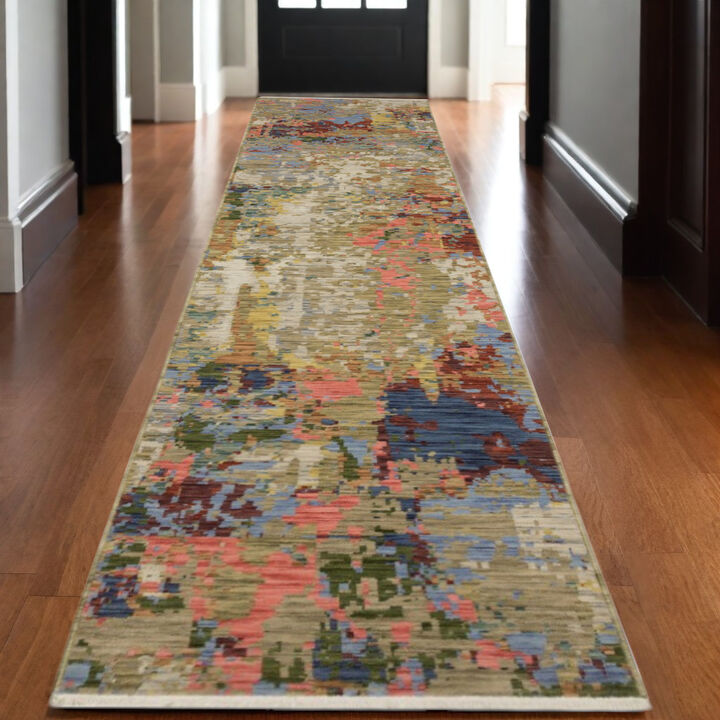 HomeRoots Abstract Runner Rug With Fringe