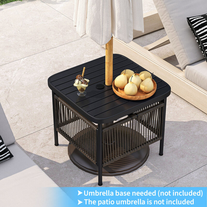 Outdoor Side Table with Built-in Umbrella Hole for Easy Shade-Black image number 4